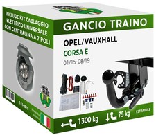 Gancio Orizzontale Estraibile Opel CORSA E 2 VOLUMI 3-5 pt 15-19 Centralina 7P