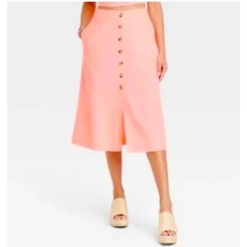 Universal Thread Button Front Linen Blend Midi Sk… - image 2