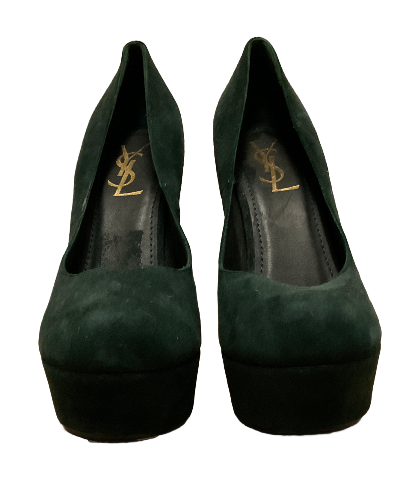 SAINT LAURENT Scarpe YSL scamosciate verde scuro plateau alta collina 9