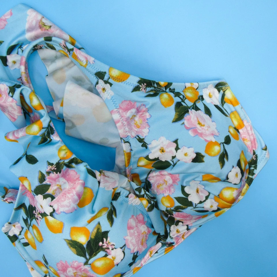 Top de biquíni Victorias Secret 34DDD azul floral limões rosie babado underwired novo - Imagem 2 de 4