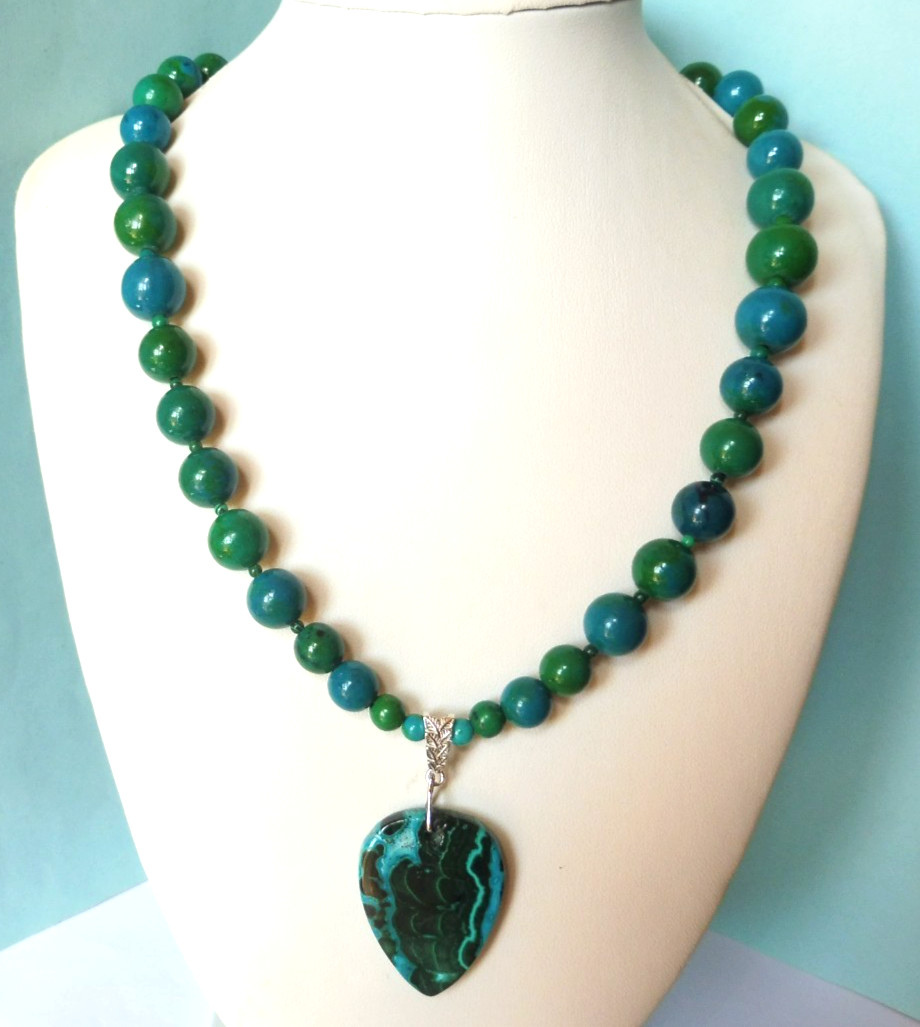 Collier Chrysocolle Pierres Naturelles 47cm Argent Massif Femme