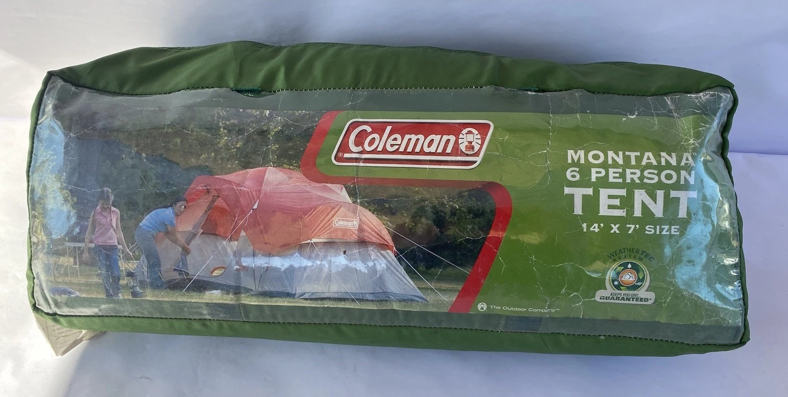 Vintage Coleman Montana 6 Person Tent 14 x 7 Silver Red Original Bag 9279B147