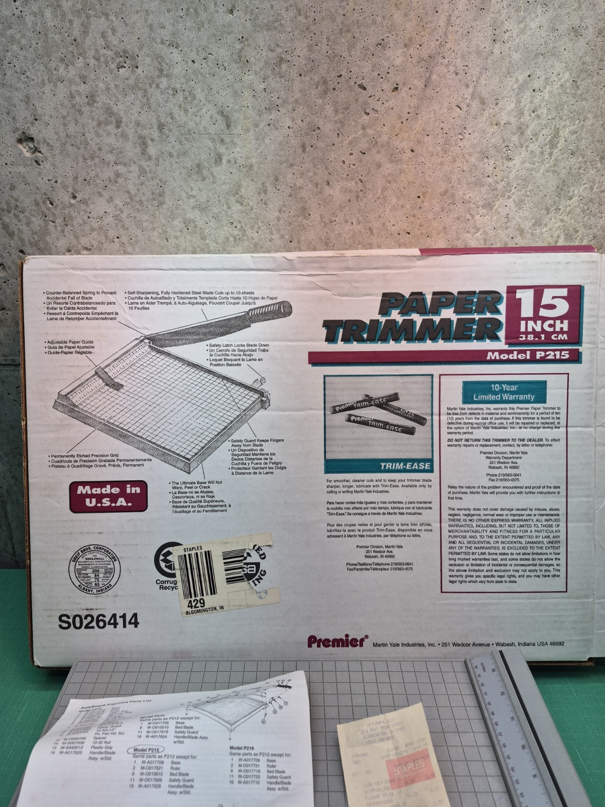Vtg Nice! Martin Yale Premier Paper Trimmer  Cutter 15" P215 Coupe-Papier 