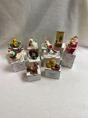 Vtg Current Ornaments (Cat/Raccoon/Seal/Santa+) - Set of 10 in Boxes