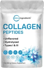 Collagen Peptides Powder, 1lb Type I & III + Natural Protein Unflavored