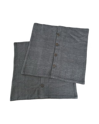 West Elm Woven Pillow Cover Set of 2 Olive Gray Silk Blend 20 X 20 Wood Buttons