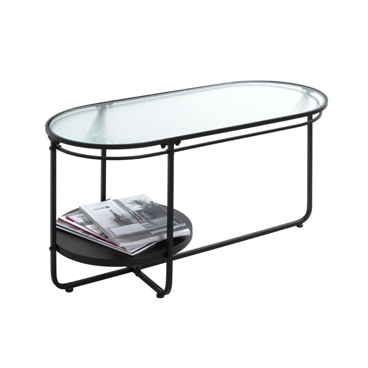 Table basse ondulé noir 90cm en laque mate style haut de gamme