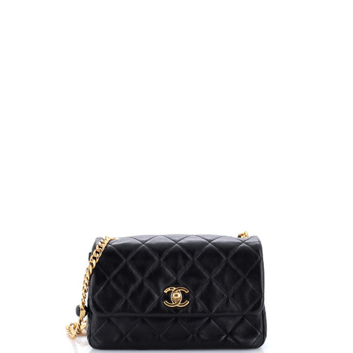 Chanel Resin Pearl Chain Flap Bag Quilted Lambskin Small