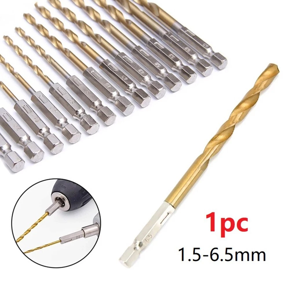 1pc HSS High Speed Steel Titanium Coated Drill Bit 1 4 Hex Shank 1.5mm 6.5mm