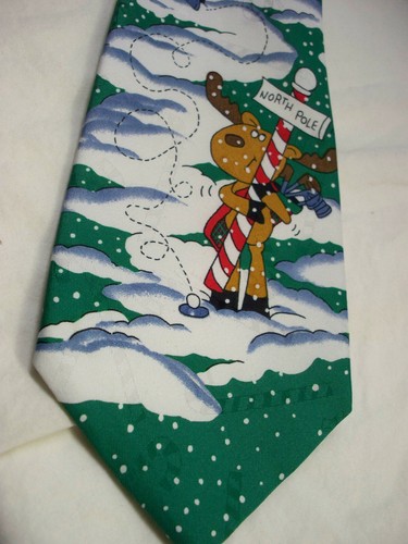 Santa North Pole Clubhouse Golf Christmas Necktie Tie Hallmark Yule Tie Greeting - Picture 2 of 4