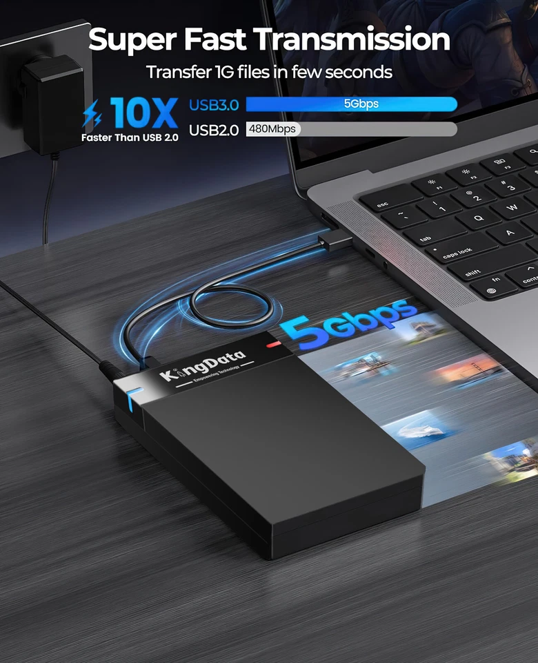 KingData USB3.0 2.5" 3.5" SATA SSD HDD External Hard Drive Disk Enclosure Case - Image 2 of 4