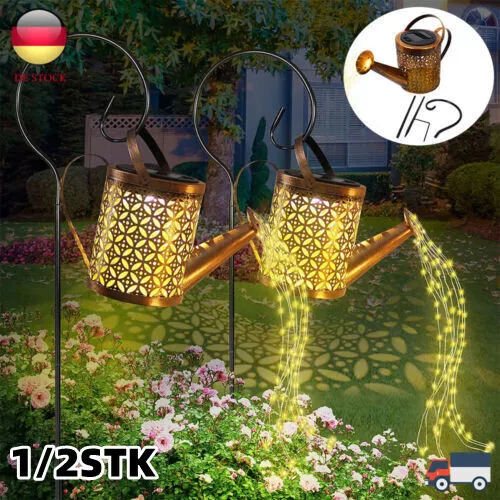 1/2X LED Solar Leuchte Gießkanne Deko-Kanne Wasserfall für Garten Außen Lampen - Bild 1 von 14