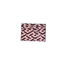 New Versace unisex La Greca leather logo card holder wallet BARBIE