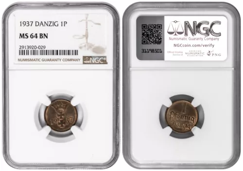 i-650408 Danzig 1 Pfennig 1937. NGC MS 64 BN