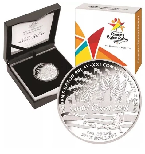 2017 QUEEN'S BATON RELAY XXI COMM GAMES GOLD COAST 2018 FINE SILVER PROOF COIN