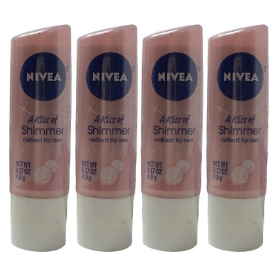 4 Pack Nivea A Kiss Of Shimmer Radiant Lip Care 0.17 oz Silk Tinted Germany RARE