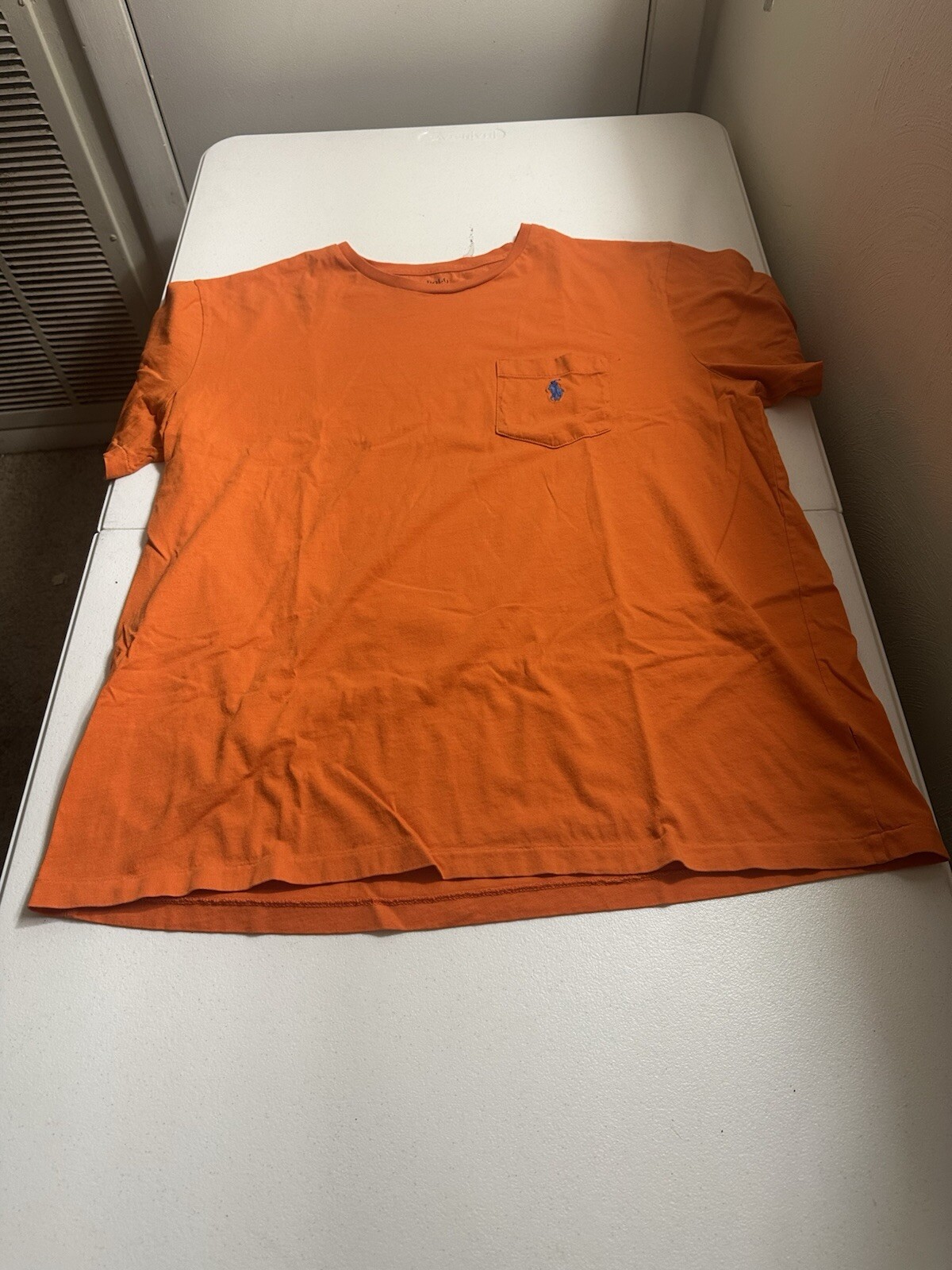 Polo Ralph Lauren T Shirt Uomo Grande Arancione Girocollo Pony Piccolo Foro In Tasca