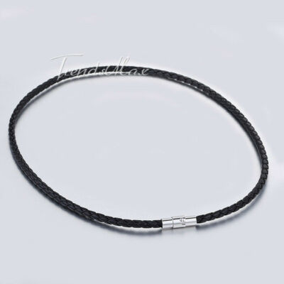 4/6/8mm Black Rope Leather Cord Necklace Stainless Steel Magnetic Clasp 16''-24''