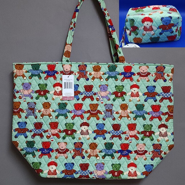 NWT Vera Bradley Essential Grand Tote Toasty Teddies PLUS cosmetic case