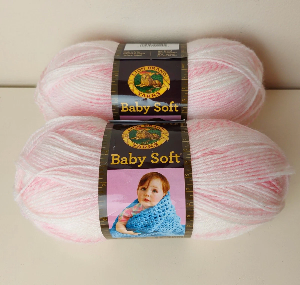 Lion Brand Baby Soft Yarn Light Pale Pink White Lot of 2 Skeins Variegated