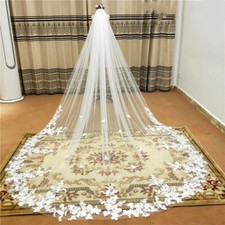 1 Layer Floral Lace Long Veil Wedding Bride Cathedral Bridal Accessories -