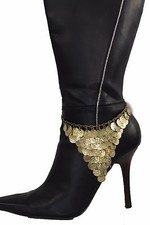 Fun Women Boot Bracelet Vintage Gold Metal Chain Anklet Fashion Shoe Coins Charm
