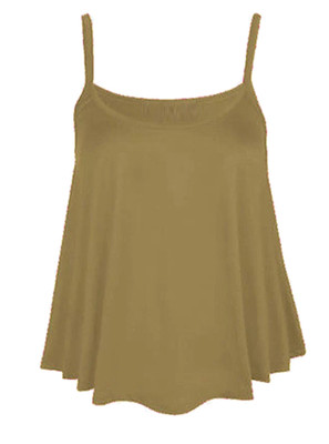 Damen Top Cami Swing Weste Sommer Urlaub Posten Träger ausgestellt uni & bedruckt hellbraun