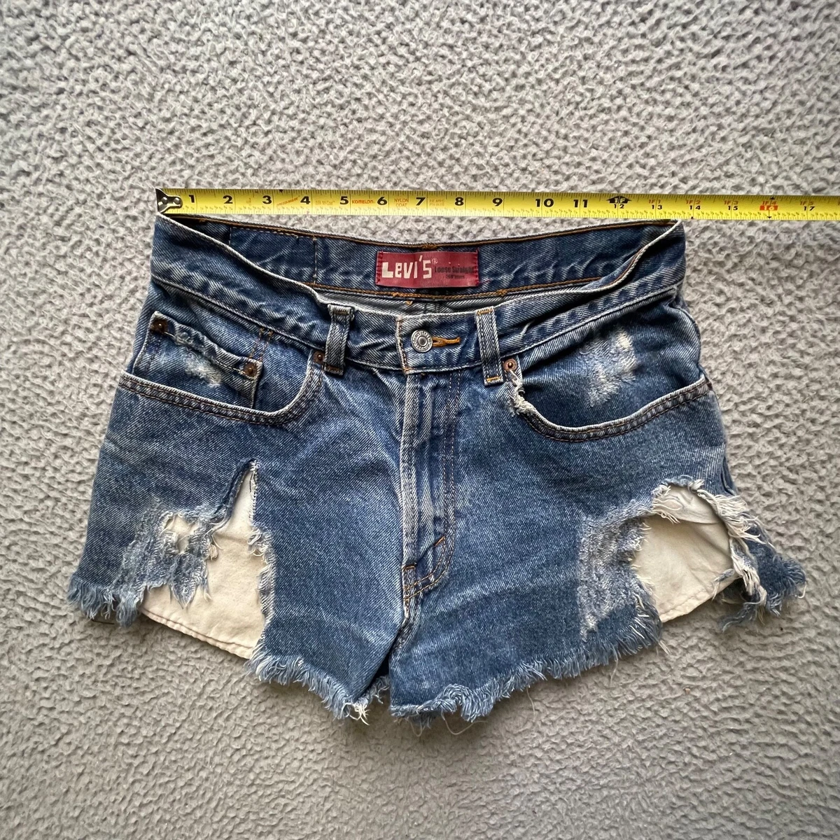 LEVIS 569 Shorts Womens Size 18 Shred Cut Off Blue Medium Wash
