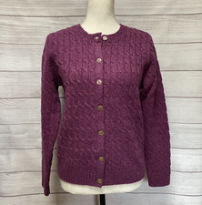 Appleseed's 100 Wool Cardigan Sweater Cable Knit Purple PS Petite Small