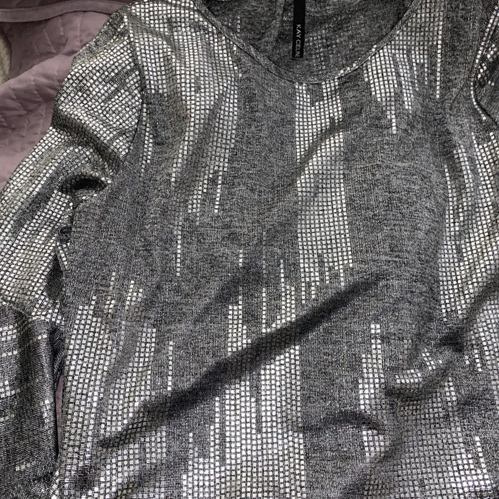 Camicetta donna Kay Celine taglia small argento scintillante manica a campana vintage vintage