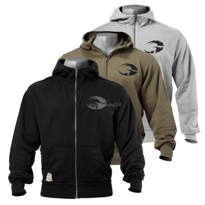 GASP Original Hoodie Kapuzenjacke Zip Hoodie Bodybuilding Gym Wear Schwarz Grau