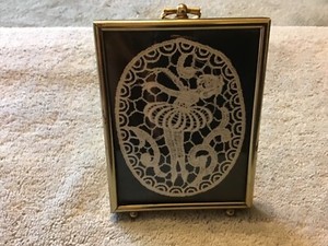4.5” X 3.5” Framed Machine Laced Ballerina: Black Background: Gold Frame