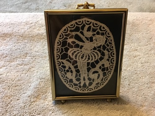 4.5” X 3.5” Framed Machine Laced Ballerina: Black Background: Gold Frame