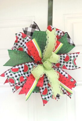 WATERMELON BOW, CRAFT BOW, SUMMER BOW FOR WREATH, BOW FOR CRAFTS, LANTERN BOW