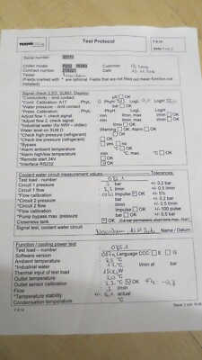   test protocol  , OVP  für termotek Laser Chiller Laserkühlung  IB laser