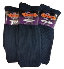 Extra Wide Athletic Socks, Size 16-21 Up to 6E Stretch 3-Pack NAVY Made in USA