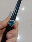 Blue Topaz CZ -?Sterling Silver 925 Stud  With Rodium Plat Over Silver SZ 7 New  — photo 3