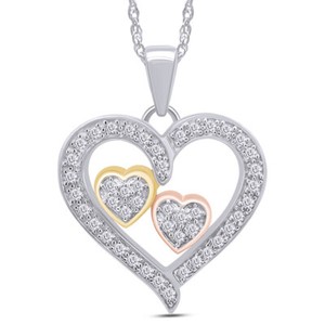 1 4Ct Diamond Embracing Hearts Pendant Necklace 14K Two Tone Gold Plated Silver