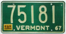 Vintage Green Vermont 1967 1968 Debossed License Plate 75181