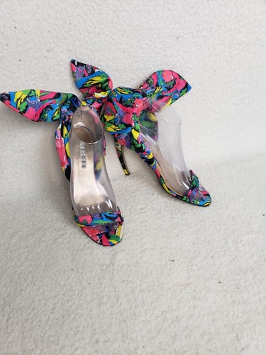 Walter Steiger Heel Women 37 Pink Silk Floral Open Toe Stiletto Pump Shoes US6