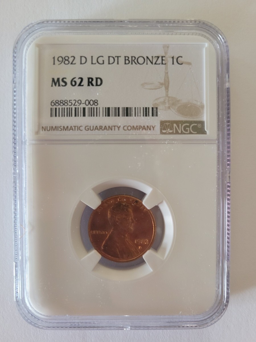 1982 D 1c Lincoln Memorial Cent One Penny NGC MS 62 RD Large Date