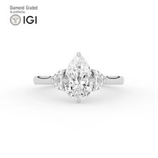 Pear Diamond Trilogy Ring 14k White Gold Labgrown 3.50 Ct Solitaire