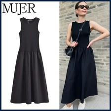 MUJER Black Pleated Long Dresses for Women Knitted Sleeveless Maxi Dress