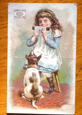 Rare Victorian Trade Card James Pyle Pearline Soap Girl Dog Antique Ephemera