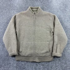 L.L. Bean Lambswool Sweater Jacket Mens Medium Gray Fleece Lined Full Zip 251464