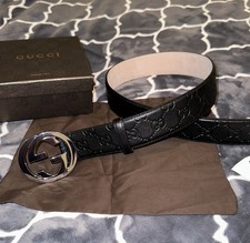 Authentic Gucci Black Leather Belt With Silver Buckle - Size 90cm Men 30-32
