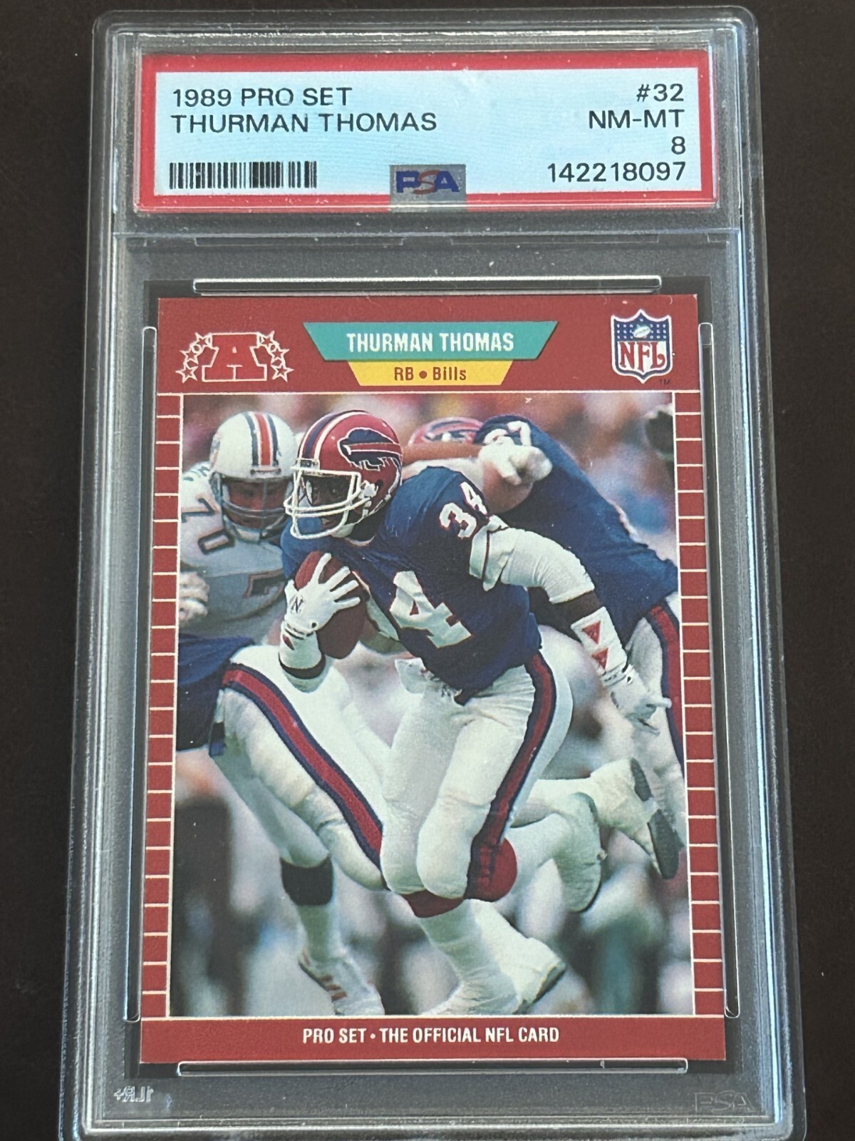 THURMAN THOMAS VINTAGE ROOKIE 1989 PRO SET #32 PSA GRADED NM-MT 8 RC