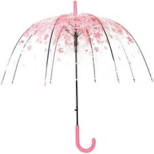 Cherry Blossoms Umbrella Cute Transparent Bubble Umbrella Clear Dome Semi-Aut...