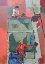 Huile sur Carton Sign Douglas MacDiarmid Tennis de table Ping Pong 1956 ++Rare++