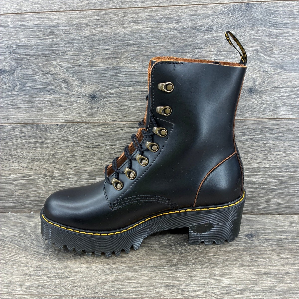 Dr Martens Leona Platform Lace Up Heeled Boots Women's US 9 Black